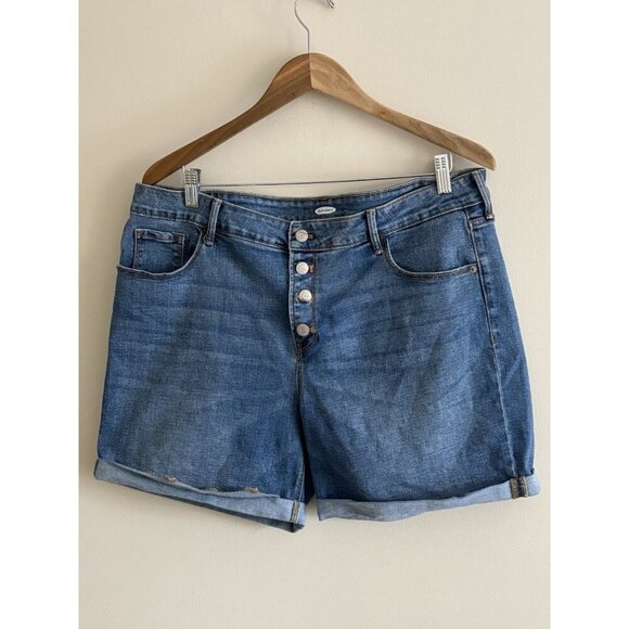 Old Navy Women Denim High Rise Shorts Size 16 Medium Wash Button Fly 5" Inseam - Picture 1 of 8
